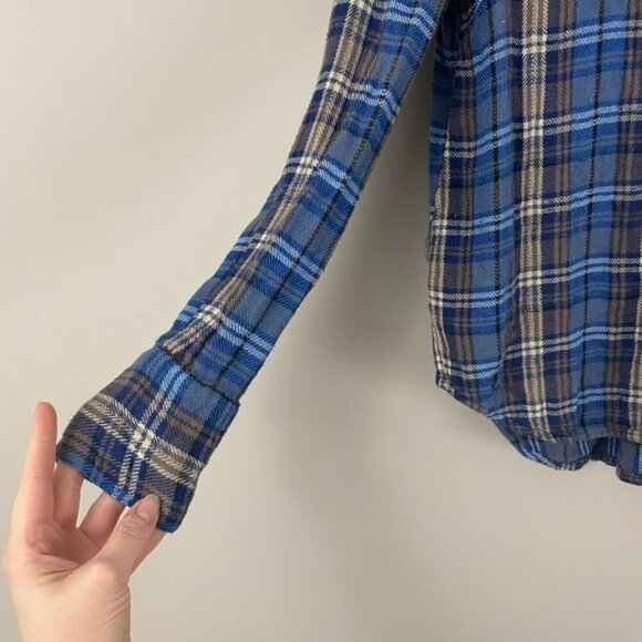 Free People Joplin Plaid Flannel Button Down Top in Blue Size XS - Picture 5 of 6